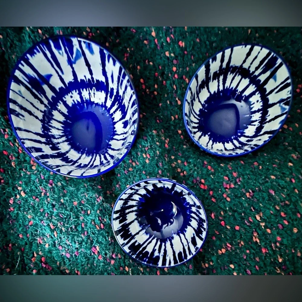 ‼️RARE‼️🎸West Elm🎸🔥NWOT🔥INDIGO TIE-DYE Nesting Bowl Set(3)